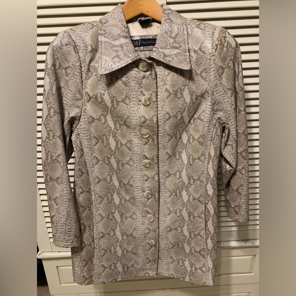 David Fahrer Leather Coat - Faux Snakeskin,  small, 4/6 petite. Women’s Jacket